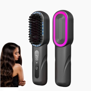 Cepillo Alisador de Pelo y Barba 2 en 1 Profesional, Inalámbrico, Mini, con Iones Negativos, Pantalla LCD, Ideal para Viajes - Product Image 1