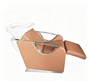 Fauteuil de lavage moderne pour salon avec bac en céramique, structure en acier inoxydable, repose-pieds réglable, station de lavage professionnelle - Product Image 2