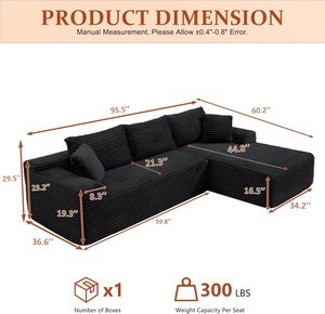 Canapé d'angle en velours côtelé moderne, compressé et sans structure, en forme <span class=keywords><strong>de</strong></span> nuage, avec chaise longue, pour petits espaces, usage domestique et villa, à faible coût d'expédition - Product Image 6