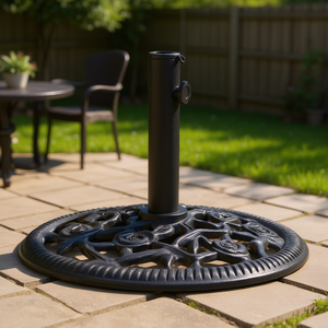 Base per Ombrellone da Patio in Ghisa, Rotonda 18.9 Pollici, Design Tradizionale Nero per Uso Esterno - Product Image 2