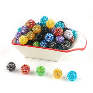 Perles de boule de strass de résine de couleur colorée de mélange direct d'usine pour le fournisseur de bijoux de perles de stylo 14mm 16mm 20mm