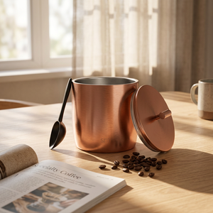 Elegante Cubitera de Acero Inoxidable con Tapa y Pala, Acabado en Tono Cobre, Diseño Aislado para el Hogar Moderno, Bar, Entretenimiento - Product Image 1