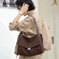 Bolso de Hombro de Mujer de Piel Genuina de Ante Estilo Vintage con Tapa Abatible, Novedad Otoño 2026, Bolso Tote de Moda, Bolso Cruzado para Dama