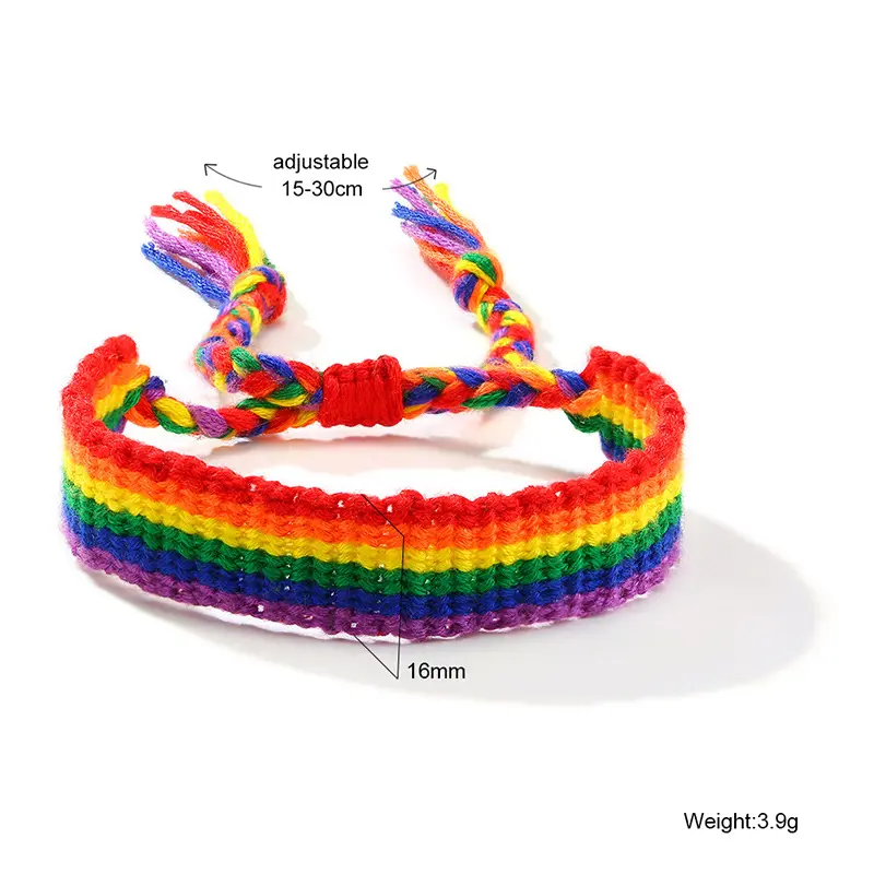 Handmade Braided Width Rainbow String Adjustable Bracelets Multi-color Popular Cotton Thread Wristband Bracelet Jewelry