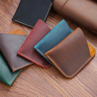 Dompet Kartu & Koin Pria Retro Logo Kustom, Kulit Asli Crazy Horse & Sapi, Tempat Kartu Sederhana untuk Kartu Nama