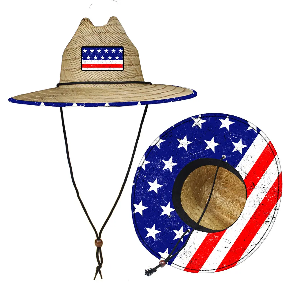 Promotional Customer's Logo Brands Hollow Straw Wide Brim Cowboy Straw Hats Lifeguard Hat For Men