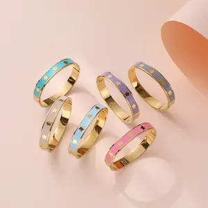 Wholesale Colorful Drip Oil Gold Pentagram Charm Bracelet Popular Gold Plated Stainless Steel Bracelet Bangle For Women