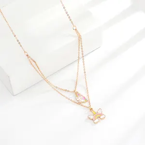 New Design Zinc Alloy Enameled Unicorn Pendant Cute Gold Plated Link Chain Jewelry For Girls