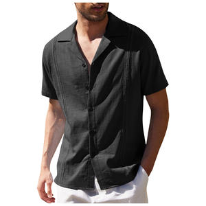 2025 <span class=keywords><strong>camicia</strong></span> di <span class=keywords><strong>lino</strong></span> Casual da <span class=keywords><strong>uomo</strong></span> stile cubano estivo da spiaggia manica corta ampia e comoda <span class=keywords><strong>camicia</strong></span> da <span class=keywords><strong>uomo</strong></span> tinta unita - Product Image 2