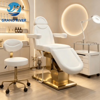 Fauteuil de Salon Électrique Réglable Haut de Gamme Blanc Doré pour Cils Cosmétiques Visage 3 Moteurs, Chaise Relaxante de Beauté, Lit de Massage Nude