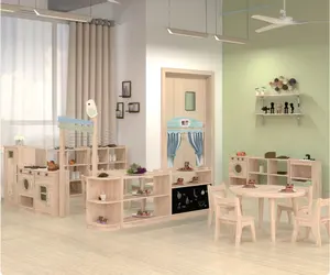 Desenhos 3d de madeira sólida, sala de aula, design 2d, berçário, móveis de jardim de infância, design escolar natural