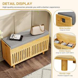 家庭用竹製靴キャビネットドア収納ベンチ木製靴ラックスタンド多層シンプル家庭用 - Product Image 2