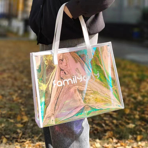 Bolso de hombro para mujer, bolsos de compras reutilizables, bolsos holográficos de PVC con logotipo impreso personalizado - Product Image 4