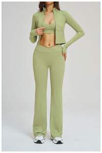 Conjunto Deportivo de 6 Piezas para Mujer, Color Sólido, para Gimnasio y Yoga, con Sujetador Sexy, Chaqueta con Cremallera de Manga Larga, Transpirable, de Spandex/Nailon - Product Image 3