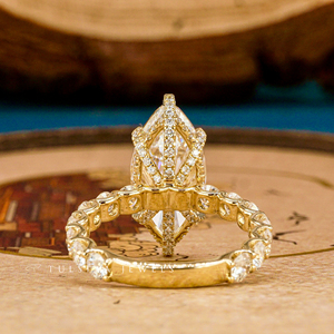แหวนแต่งงานเพชรทรงมาร์คีส์ 14K ทองคำแท้ เพชรเพาะเลี้ยงในห้องปฏิบัติการ สำหรับผู้หญิง รับรองโดย IGI หรูหรา คุณภาพสูง ระยิบระยับ สวยงาม - Product Image 6