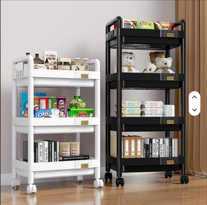 Black Plastic Rolling Utility Cart with Handle Multi-Functional <b>Trolley</b> for Office Living Room Salon Movable Storage Organizer - Product Image 5
