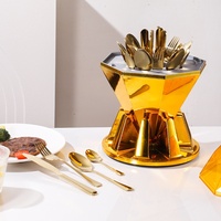 Ensemble de couverts à finition miroir, doré chromé, avec fourchettes, cuillères, couteaux et couvercles facettés, pour hôtels, vente en gros, OEM