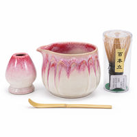 Ensemble de fouets à matcha rose 4 pièces, bol à matcha en céramique, fouet à matcha en bambou et support, cuillère en bambou, kit complet pour le matcha
