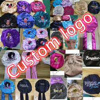 Bonnet de nuit en satin double couche réversible avec logo personnalisé, bande large réglable, pour tresses longues – Vente en gros