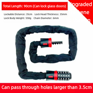 Antivol à chaîne à combinaison à 5 chiffres, haute sécurité <span class=keywords><strong>pour</strong></span> vélos, vélos électriques et portes, noir et rouge, 90 cm extra-épais - Product Image 1