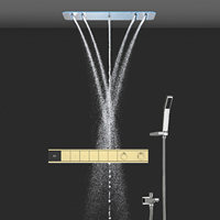 Ensemble de douche thermostatique multifonctionnel 900*300 mm pour appartement, avec jets cascade, pluie et colonne d'eau, et douchette à main, design moderne