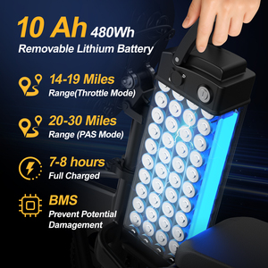 Vélo Trottinette Électrique Pliable 48V 10Ah pour Adulte Urbain avec Porte-Bagages Arrière, Batterie au Lithium 10Ah, Moteur Brushless Intégré au Moyeu, Batterie au Porte-Bagages Arrière - Product Image 4