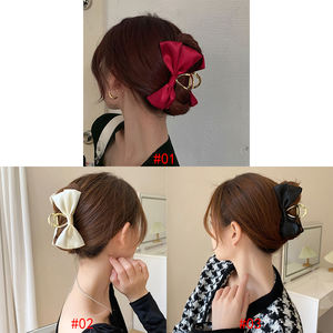 Pinzas para el pelo de satén con lazo doble elegante coreano, pinzas para el pelo de princesa con lazo de <span class=keywords><strong>Metal</strong></span> grande, accesorios para el cabello con pinza de tiburón para niñas de Color sólido - Product Image 5