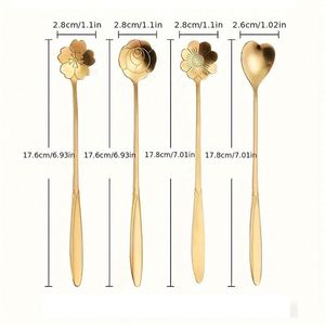 Cuillères à long manche en acier inoxydable exquises, motifs Sakura Rose, idéales pour les restaurants, les mariages, l'agitation du café, ensemble de cuillères - Product Image 2