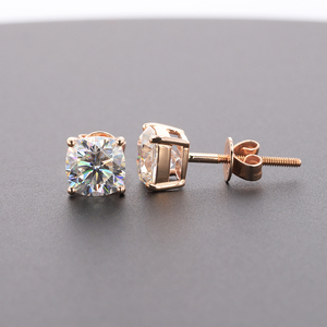 Orecchini personalizzati Starsgem in oro 14k/10k, a forma rotonda, con moissanite H&A da un carato. - Product Image 3