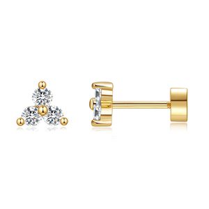 Boucles d'oreilles à dos plat en or jaune 14 carats plaqué or avec zircone cubique pour femmes |    Bijoux de piercing Helix |   Petites boucles d'oreilles en cristal - Product Image 5