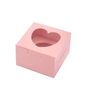 Wholesale Custom Different Colors Mini Cup Cake Box Valentines Take Away Packaging Cupcake Boxes With Clear Heart Shape Window