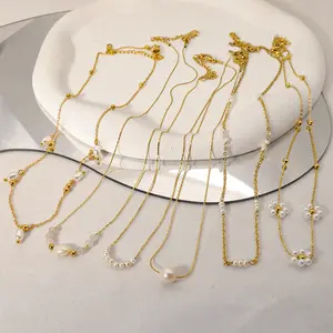 Элегантные Универсальные женские ожерелья из пресноводного жемчуга из нержавеющей стали в нескольких стилях