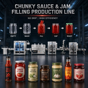 Ligne de <span class=keywords><strong>production</strong></span> automatique de remplissage et de bouchage de bocaux en verre 1200-2400 BPH pour sauces épaisses, confitures, ketchup, miel, pâtes, SUS304 CE - Product Image 1