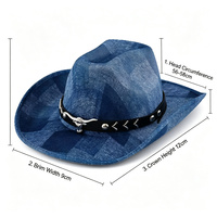 Chapeau de cowboy en jean bleu avec clous Longhorn et ceinture, idéal pour les fêtes Western et le Rodeo - Vente en gros