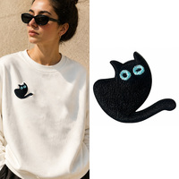 Parche Bordado de Personajes de Dibujos Animados, Adhesivo Termoadhesivo, Monstruo Negro Kawaii, para Ropa, Bolsos y Gorras, Venta al Por Mayor