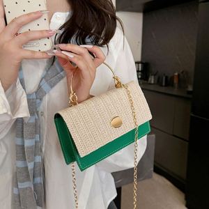 Wholesale Color Blocked Grass Woven Small <b>square</b> Bag, Personalized and Versatile Handbag, Retro Niche Crossbody Shoulder Bag - Product Image 2