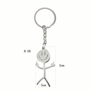 Porte-clés mignon en acier inoxydable en forme de couple avec dessin simple pour visage, pendentif mousqueton en forme de personnage - Product Image 5