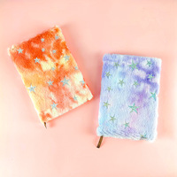 A5 Minimaliste Cartoon Tie-Dye Golden Star Satin Finish Student Notebook Rabbit Fur Cover Pink/Blue/Purple Plain Ruling Fabric