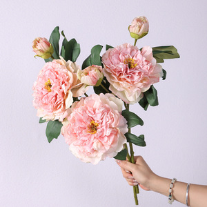 LANJO Pivoine Artificielle à 2 Têtes Effet Brûlé, Fleur Style Peinture à l'Huile Vintage Nordique pour Décoration Florale Maison & Mariage - Product Image 2