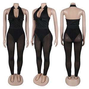 Combinaison 2025 transparente pour <span class=keywords><strong>femme</strong></span>, streetwear, combinaison en maille, combinaison moulante, combinaison blanche sans manches, sexy, en maille, une pièce - Product Image 6