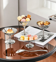 Plato de Postre de Acero Inoxidable de Lujo con Borde Elevado para Pudín, Cupcakes, Helado, Sorbete, Frutas, para Exhibición en Mostrador de Cafetería