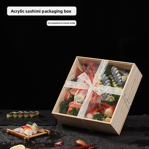Caja de Sushi Cuadrada Desechable Ecológica de Madera Maciza Estilo Japonés, Tapa Transparente Acrílica Antivaho, Logotipo Personalizado - Product Image 3