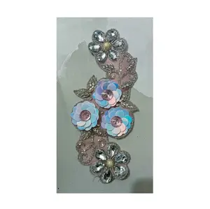 <b>Direct</b> Factory Supply <b>Beaded</b> Rhinestone Embroidered Patches New Arrival PVC Decorative Patches for Saree and Dupatta from India - Product Image 1