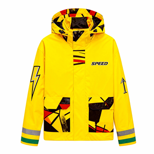 เสื้อแจ็คเก็ตเทคแวร์สตรีทแวร์ผู้ชายสีเหลืองแบบกันลมกันน้ำสำหรับเล่นกีฬากลางแจ้ง พร้อมป้ายโลโก้ปัก - Product Image 1