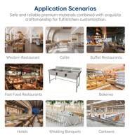 Évier de cuisine commercial moderne, populaire et fonctionnel en acier inoxydable 304, trois bacs, antidérapant, capacité de charge de 300 kg/m
