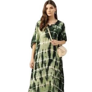 ชุดเดรสผ้าฝ้ายย้อมสีแบบไท-ได รุ่น Emerald Breeze ความยาวระดับเข่า สไตล์โบฮีเมียน ลำลอง สวยสง่าแบบง่ายๆ ราคาขายส่ง - Product Image 1