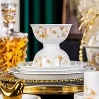 Services de table en porcelaine fine à motifs floraux dorés, vaisselle élégante en céramique à fleurs dorées, fabriquée au Jiangxi, compatible lave-vaisselle/micro-ondes/four