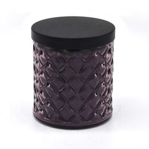 In rilievo di cristallo del diamante di taglio di vetro viola candela vaso di candela profumata - Product Image 1