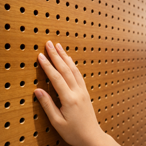 Paneles Acústicos Modernos Perforados de MDF para <span class=keywords><strong>Techo</strong></span> y Pared, Resistentes al Fuego, Ecológicos, Impermeables, para Escuelas, Dormitorios, Apartamentos, Uso Exterior, 80% - Product Image 3