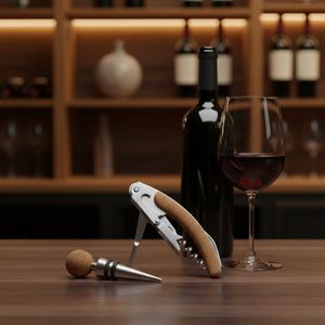 Ensemble tire-bouchon et bouchon de vin en acier inoxydable avec gravure de logo OEM, fermeture magnétique, pour bar à boissons, en étui en liège, vente en gros - Product Image 5
